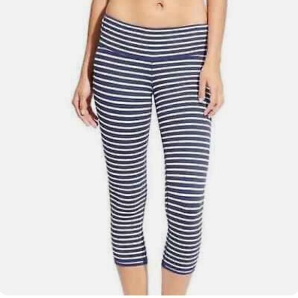 Athleta Pants - Athleta Navy White Striped Capri Leggings